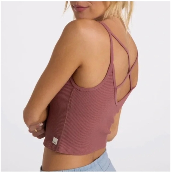 Vuori Tops - Vuori Rib Crop Tank Top in Marsala